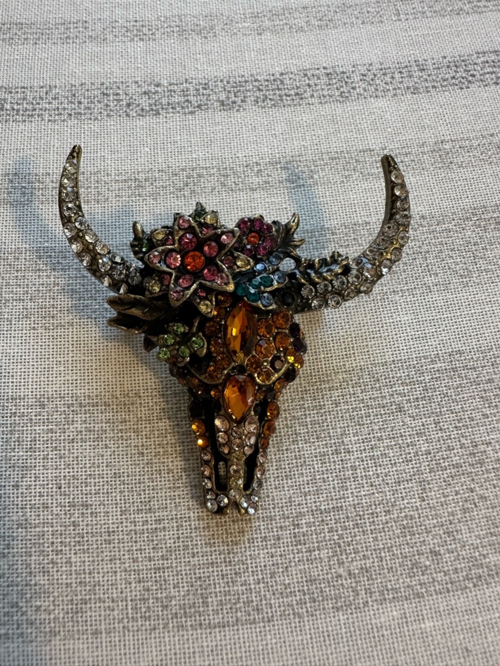 Crystal Multicolor Bull Skull Brooch